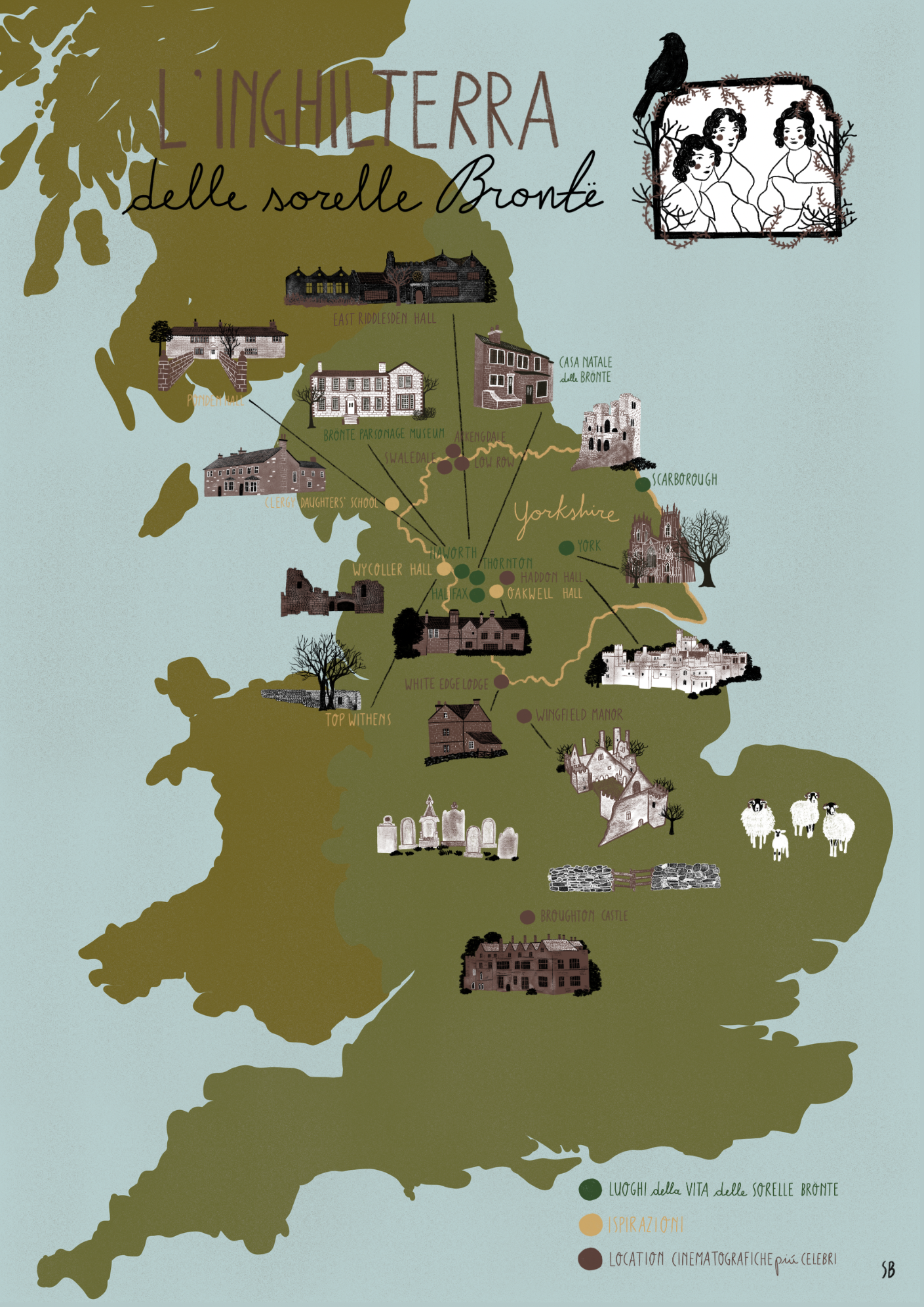 L'Inghilterra delle sorelle Brontë • mappa illustrata