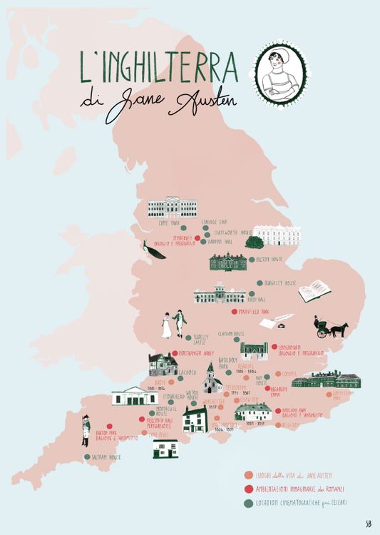 L'Inghilterra di Jane Austen • mappa illustrata